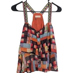 Pilcro Tank Top Women XS Multicolor Excellent Embroidered Strap Patchwork Button